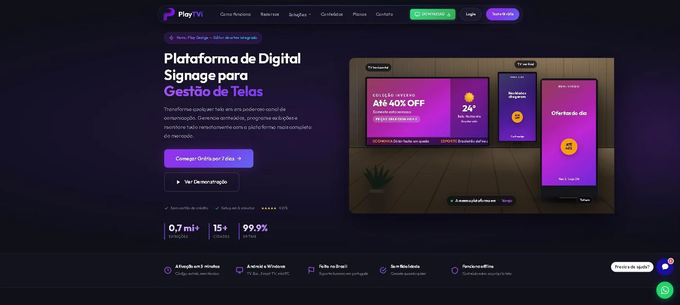 Página inicial do site da PlayTVi