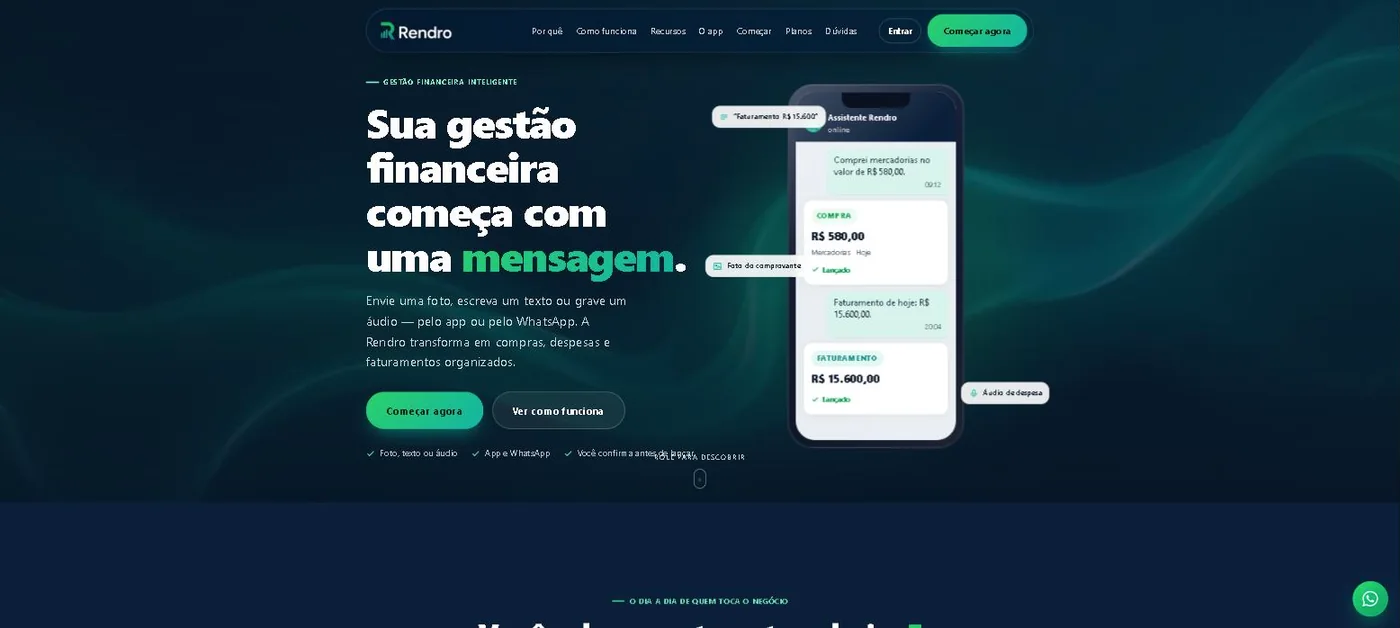 Página inicial do site da Rendro